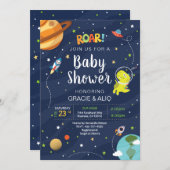 Space Galaxy Dinosaur Baby Astronount BOY Invitation (Front/Back)