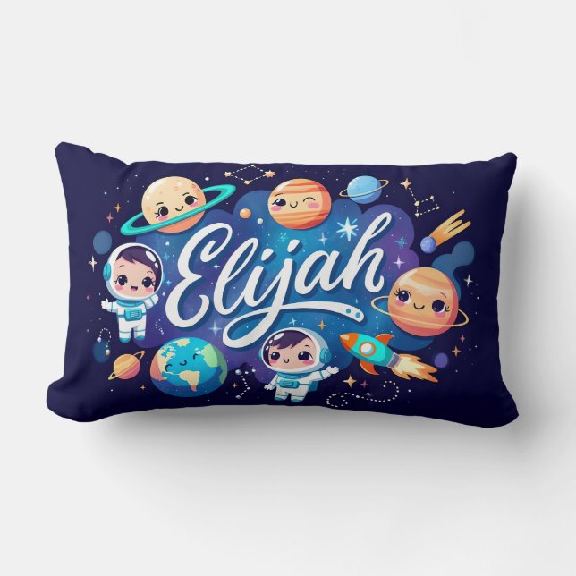 Space Galaxy Elijah Personalized Throw Pillow (Front)