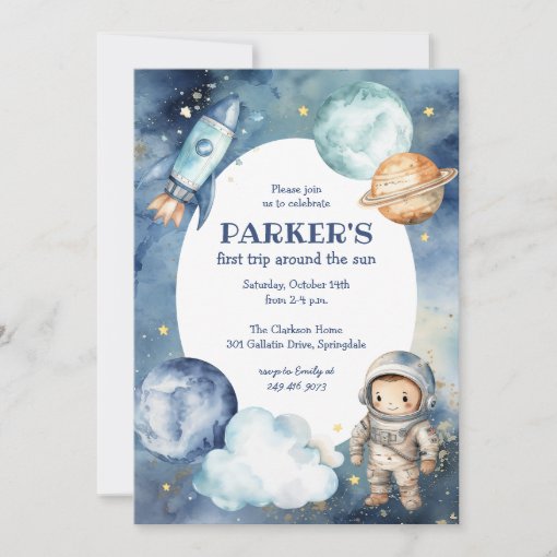 Space Galaxy First Trip Around the Sun Birthday Invitation | Zazzle