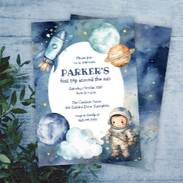 Space Galaxy First Trip Around the Sun Birthday Invitation