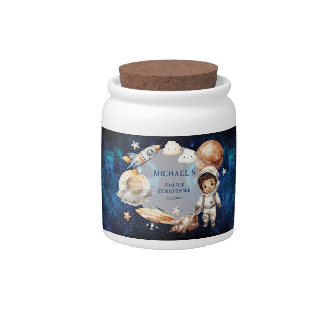 Space Galaxy First Trip Around the Sun Candy Jar (Front)