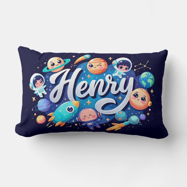 Space Galaxy Henry Personalized Throw Pillow (Front)
