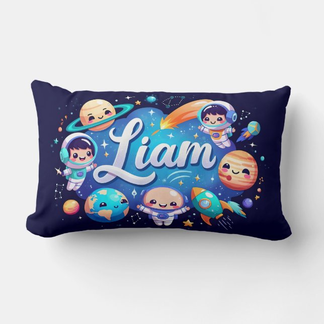 Space Galaxy Liam Personalized Throw Pillow (Front)