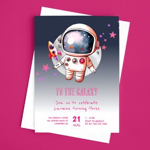 Space Galaxy Moon 3rd Birthday Invitation