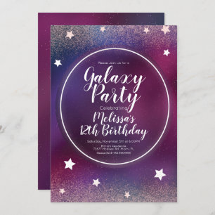 Space Galaxy Nebula Glitter Moon Birthday Invitation