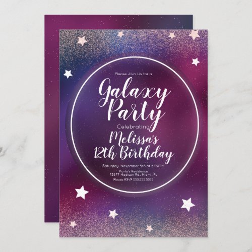 Space Galaxy Nebula Glitter Moon Birthday Invitation
