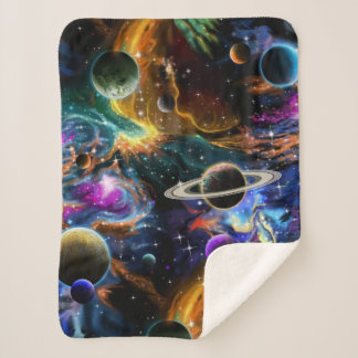 Space Galaxy Nebula, Planets, Small Sherpa Blanket