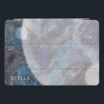 Space Galaxy Personalized Name Watercolor Planets iPad Pro Cover<br><div class="desc">Gorgeous watercolor print of a galaxy with moon and stars in blues and blacks with a personalized name in  a modern font. Part of a collection from Parcel Studios.</div>