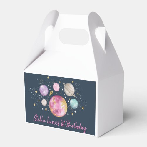 Space Galaxy Planets Moon Stars Navy Pink Gold Favor Boxes