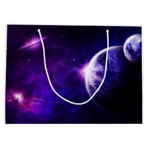 Space Galaxy Planets Stars in Purple Blue Tones Large Gift Bag