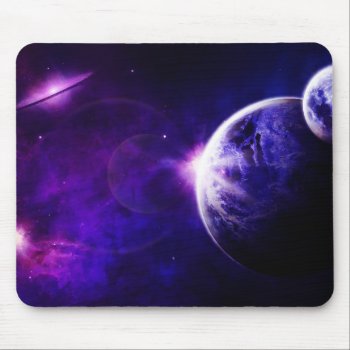 Space Galaxy Planets Stars In Purple Blue Tones Mouse Pad by biutiful at Zazzle