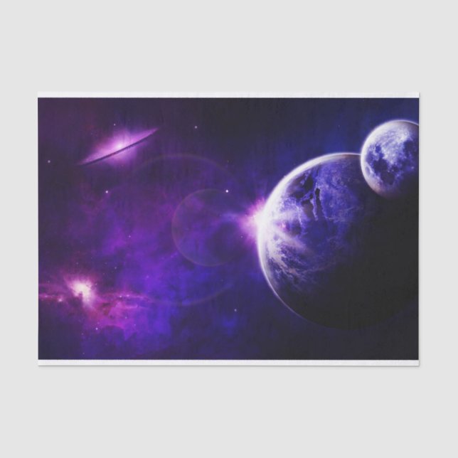 Space Galaxy Planets Stars in Purple Blue Tones Tissue Paper (Front)