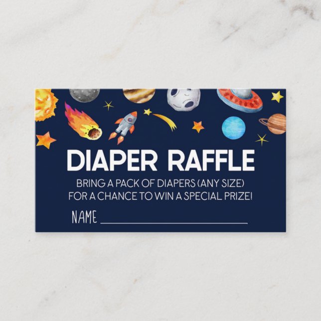 Space Galaxy Rocket Baby Shower Diaper Raffle Card (Front)