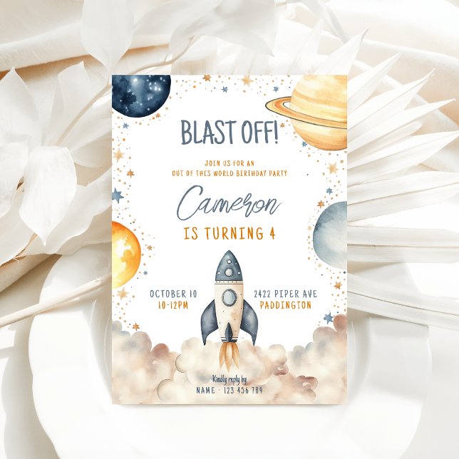 Space Galaxy Rocket Ship Birthday Party Invitation (Space Birthday Party Invitation)