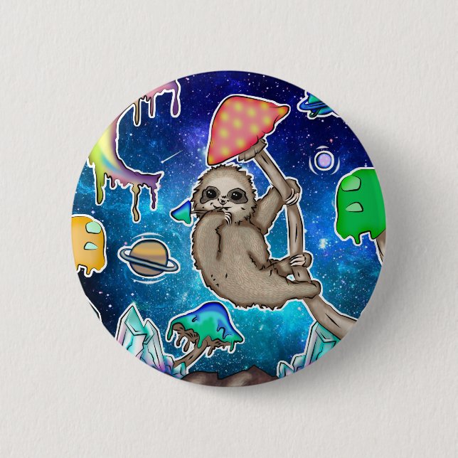 Space Galaxy Sloth Cosmic Mushrooms Weird Crystal Button (Front)