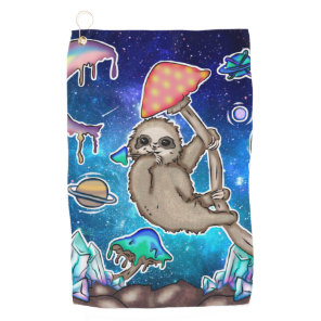 Space Galaxy Sloth Cosmic Mushrooms Weird Crystal Golf Towel
