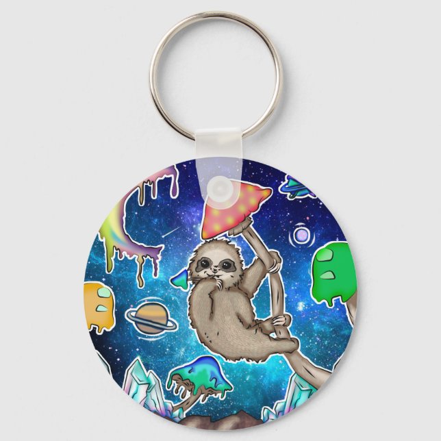 Space Galaxy Sloth Cosmic Mushrooms Weird Crystal Keychain (Front)