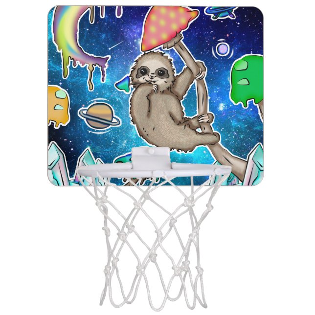 Space Galaxy Sloth Cosmic Mushrooms Weird Crystal Mini Basketball Hoop (Front)