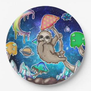 Space Galaxy Sloth Cosmic Mushrooms Weird Crystal Paper Plates