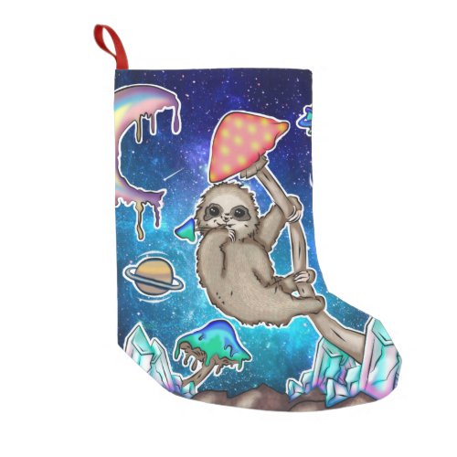 Space Galaxy Sloth Cosmic Mushrooms Weird Crystal Small Christmas Stocking