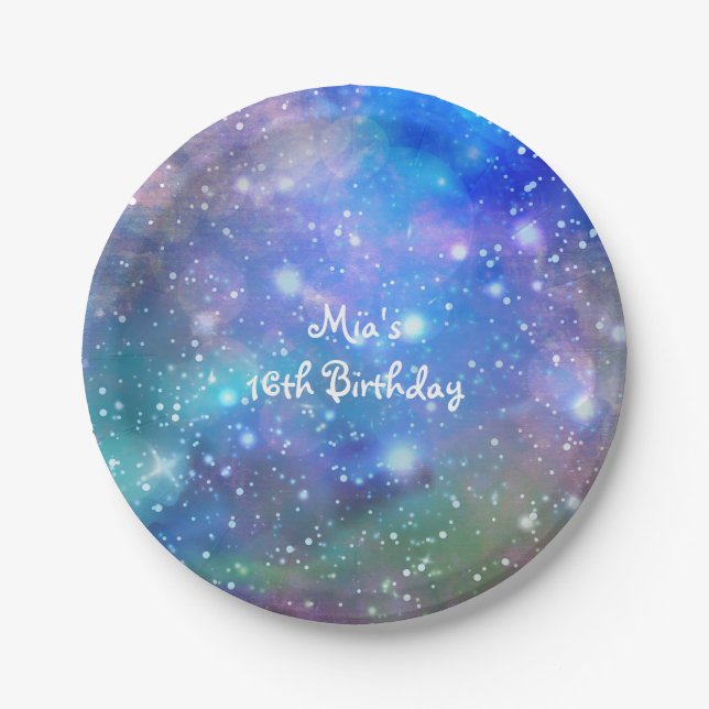 Space Galaxy Spacy Birthday Party Plates (Front)