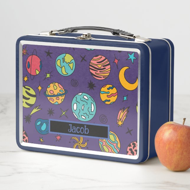 Space Galaxy themed Customizable Name  Metal Lunch Box (In Situ)