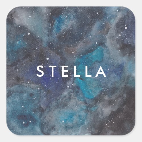 Space Galaxy Themed Starry Personalized Name Square Sticker