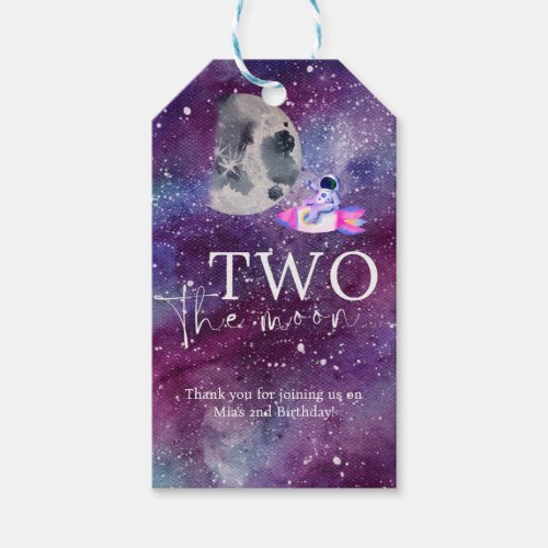 Space Galaxy Two the Moon Birthday Thank you  Gift Tags