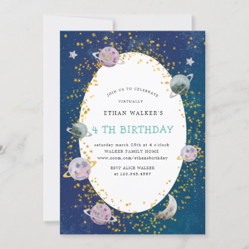space galaxy virtual birthday party invitation