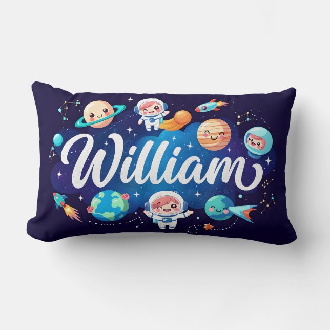 Space Galaxy William Personalized Throw Pillow (Front)
