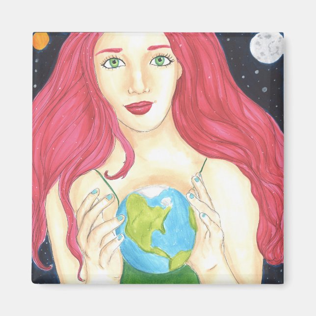 Space Girl - 2 Inch Square Magnet (Front)