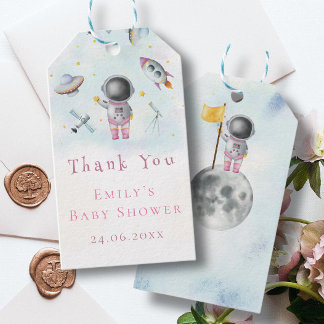 Space girl Astronaut pink rocket galaxy ship star Gift Tags