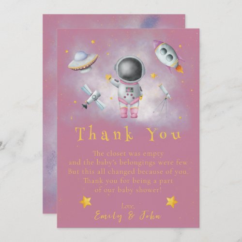 Space girl Astronaut pink rocket star Thank You In Invitation