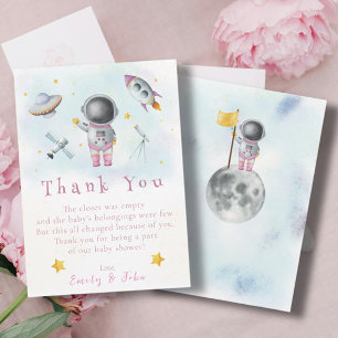 Space girl Astronaut pink rocket star Thank You Invitation