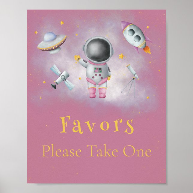 Space girl Astronaut pink rockets stars Favors Pos Poster (Front)