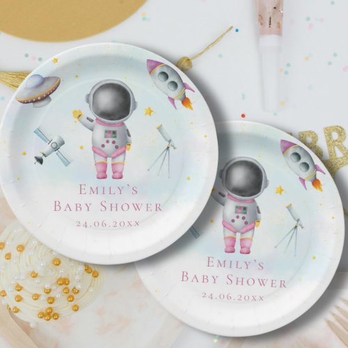 Space girl Astronaut rockets ufo stars Baby Shower Paper Plates