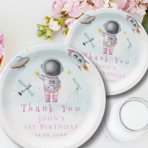 Space girl Astronaut rockets ufo stars Birthday Paper Plates