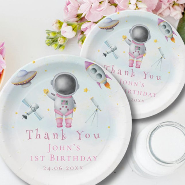 Space girl Astronaut rockets ufo stars Birthday Paper Plates (Creator Uploaded)