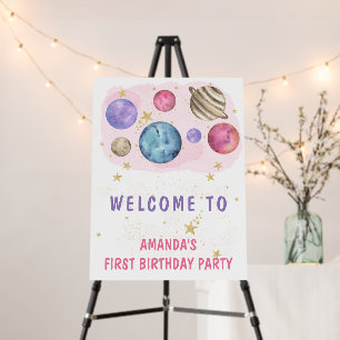 Space Girl Birthday Pink Planets Welcome Party Foam Board