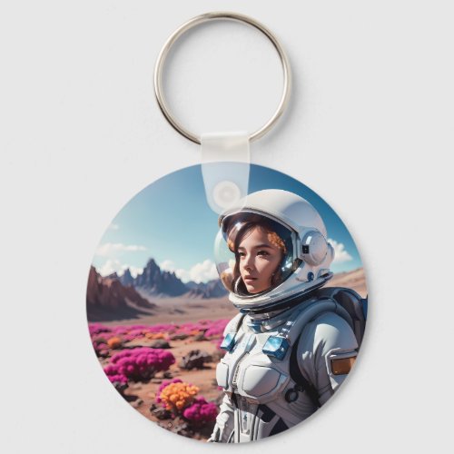 Space girl explores planet   keychain