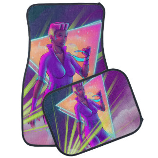 Space Girl Synthwave Cyberpunk Futuristic Art Car Floor Mat