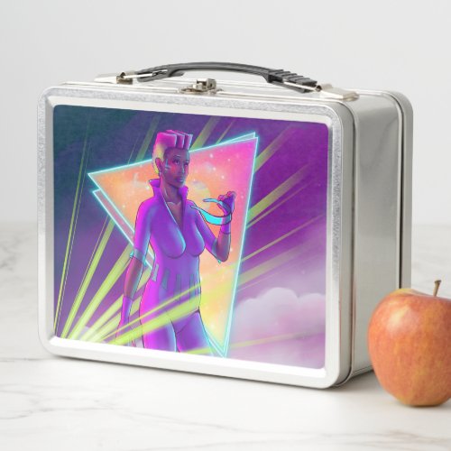 Space Girl Synthwave Cyberpunk Futuristic Art Metal Lunch Box