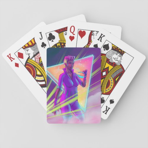 Space Girl Synthwave Cyberpunk Futuristic Art Playing Cards