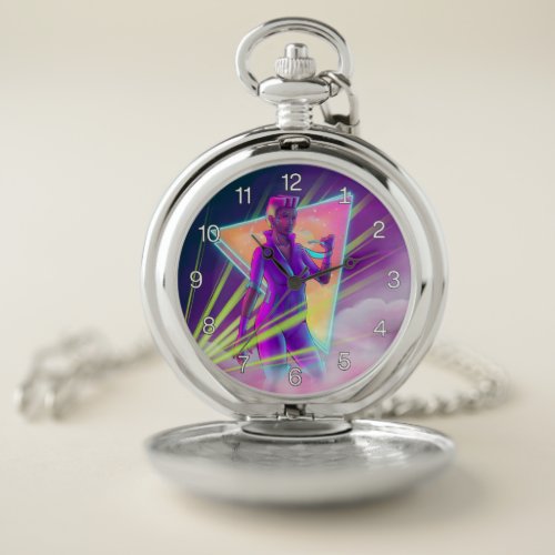 Space Girl Synthwave Cyberpunk Futuristic Art Pocket Watch