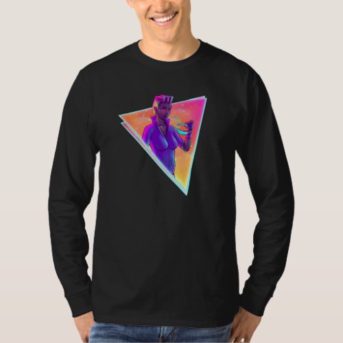 Space Girl Synthwave Cyberpunk Futuristic Art T_Shirt