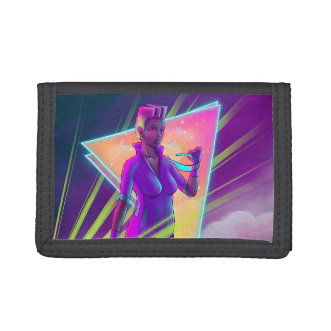 Space Girl Synthwave Cyberpunk Futuristic Art Trifold Wallet (Front)