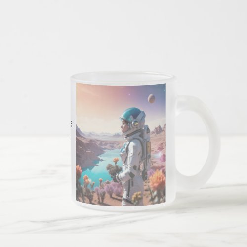 Space Girl with Plants   Frosted Glass Coffee Mug