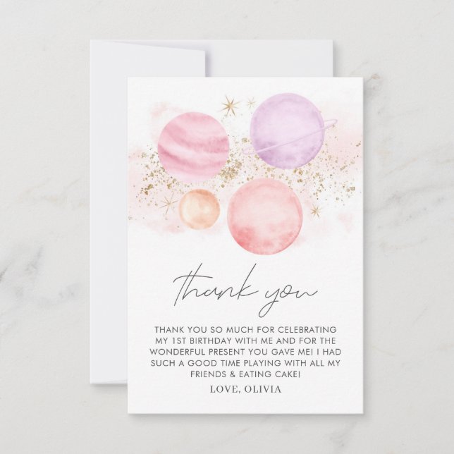 Space Girls Birthday Flat Thank You Card (Front)