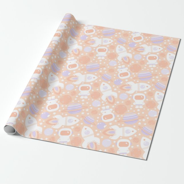 Space Girls Birthday Party Wrapping Paper (Unrolled)