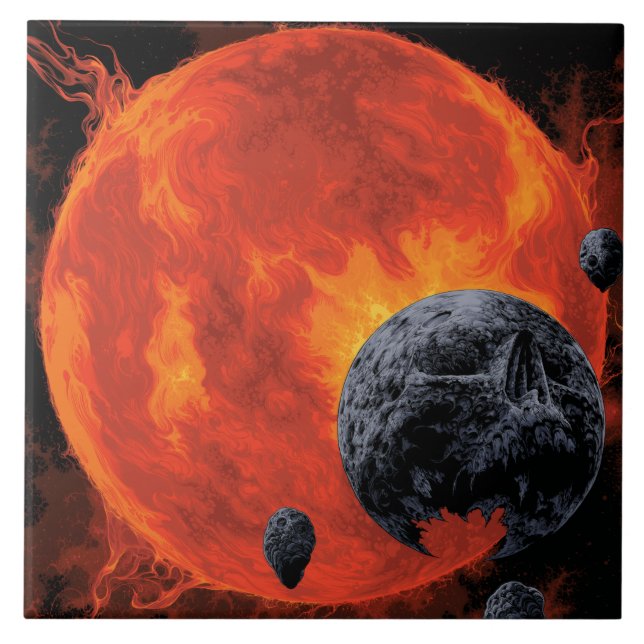 Space Graveyard Skull Halloween Galaxy of Horrors Ceramic Tile (Front)